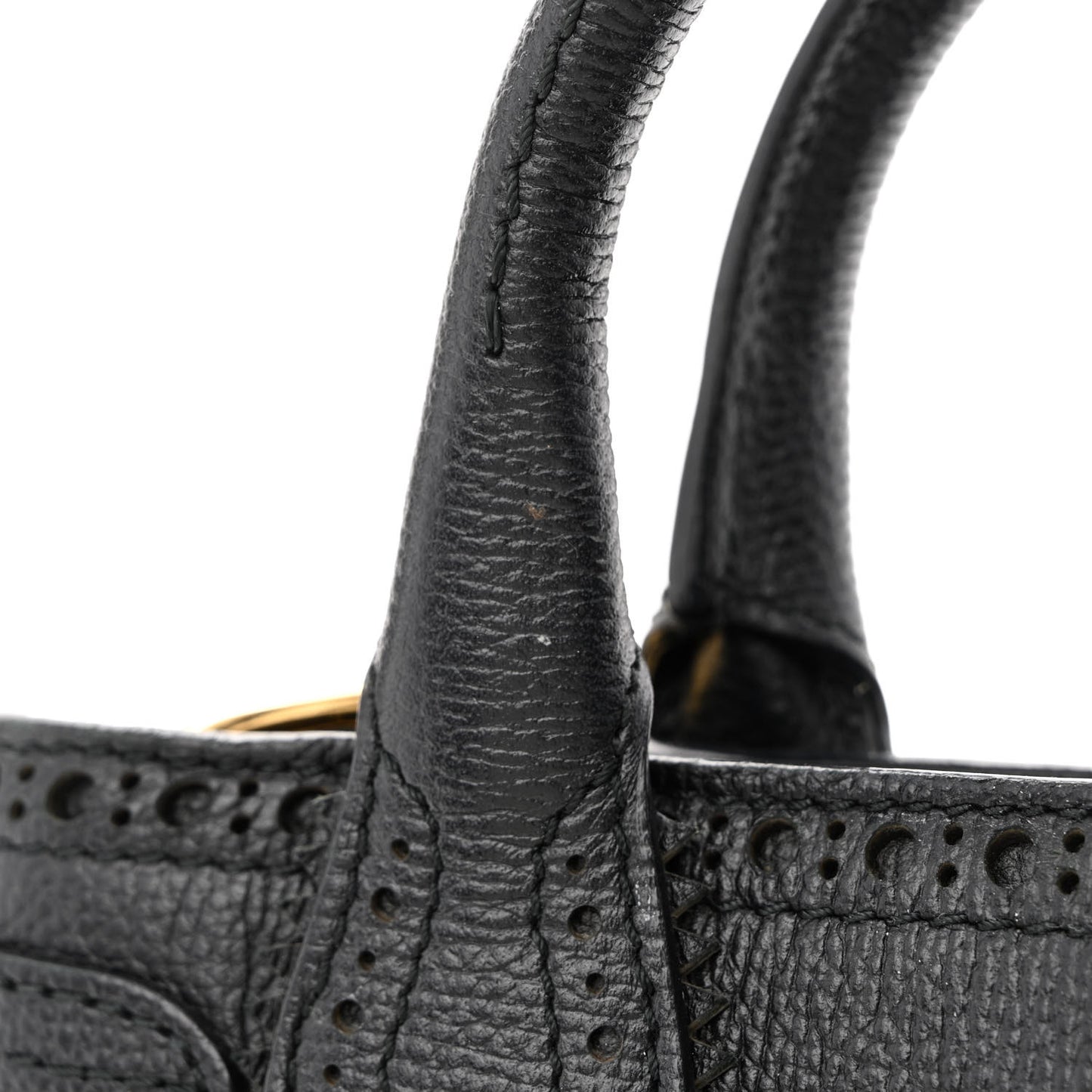 Grainy Calfskin House Check Baby Brogue Banner Tote Black