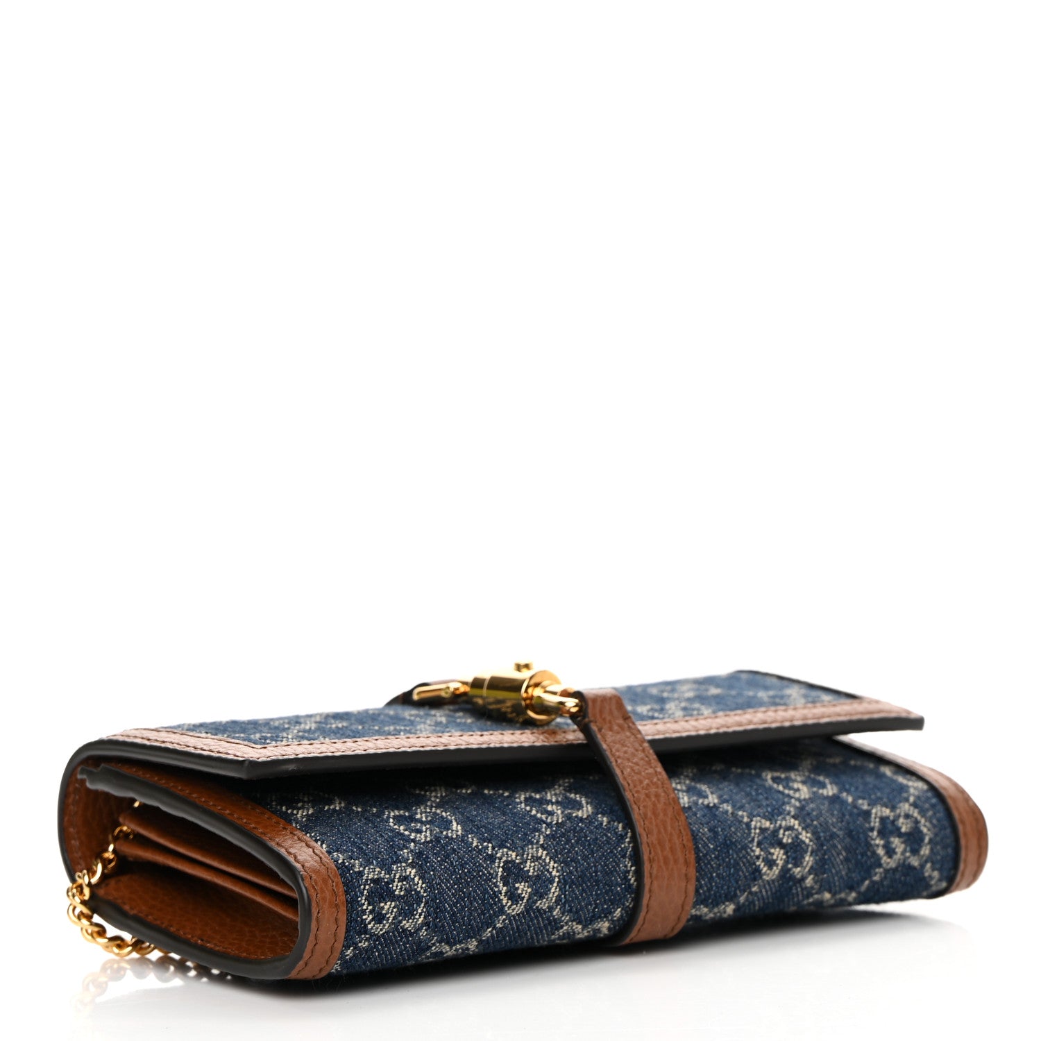 Gucci New Denim GG Monogram Jackie 1961 Chain Wallet Blue Tea Cuir 4 of 11