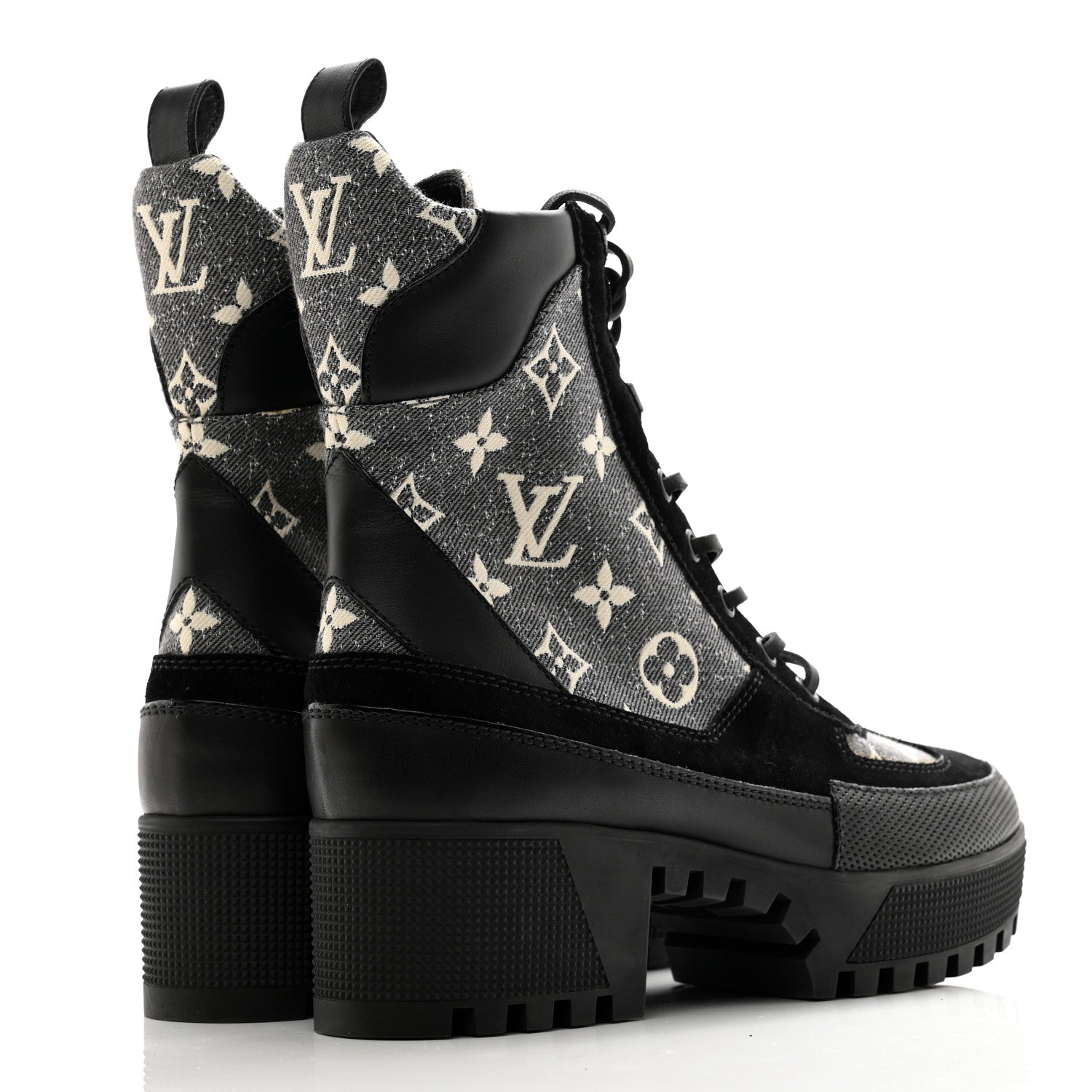 Louis Vuitton Calfskin Monogram Denim Laureate Platform Desert Boots 37 Grey 4 of 8