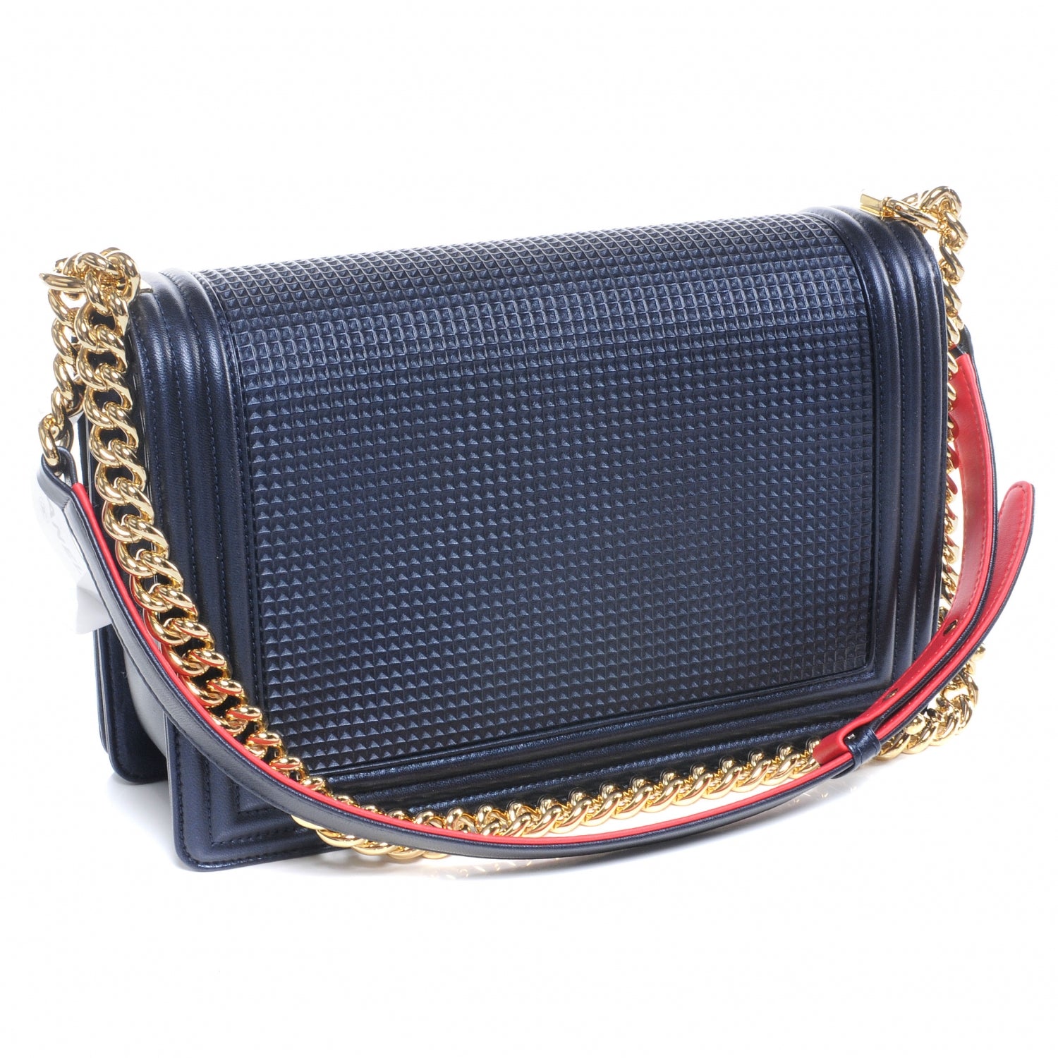 Chanel Lambskin Square Quilted Large Boy Cube Flap Navy and Red 3 of 8