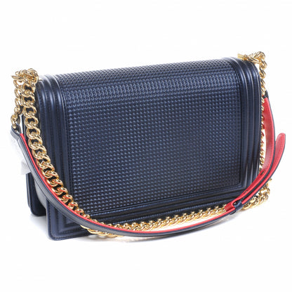 Chanel Lambskin Square Quilted Large Boy Cube Flap Navy and Red 3 of 8