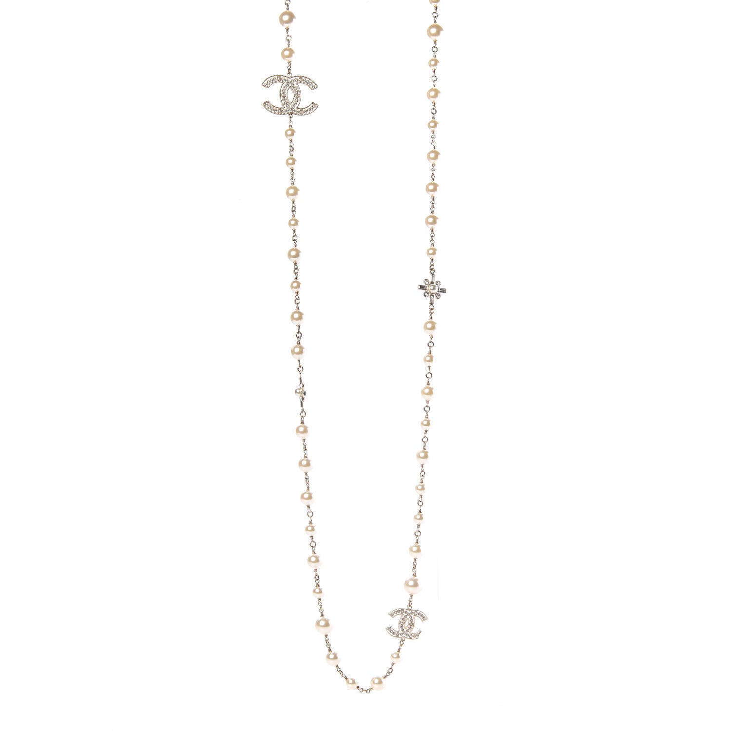 Chanel Pearl Crystal CC Long Necklace Gold 1 of 6