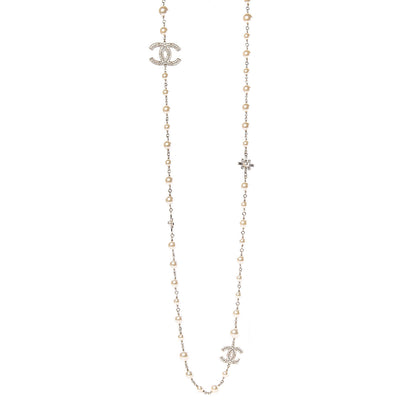 Chanel Pearl Crystal CC Long Necklace Gold 1 of 6
