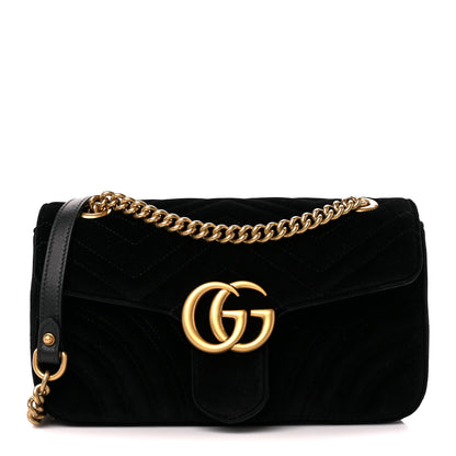 Gucci Velvet Matelasse Small GG Marmont Shoulder Bag Black 1 of 11