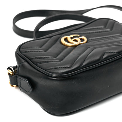 Gucci Calfskin Matelasse Mini GG Marmont Chain Shoulder Bag Black 12 of 13