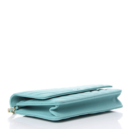 Chanel Caviar Chevron Quilted Wallet On Chain WOC Green 4 of 11