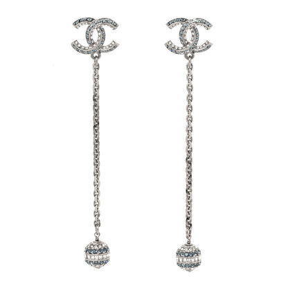 Chanel Crystal Drop Long CC Earrings Silver 1 of 5
