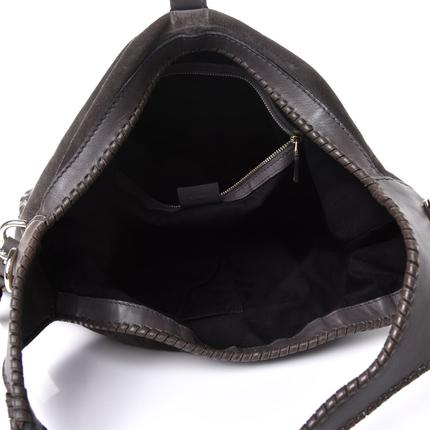 Calfskin Suede Large New Jackie Web Shoulder Bag Grey