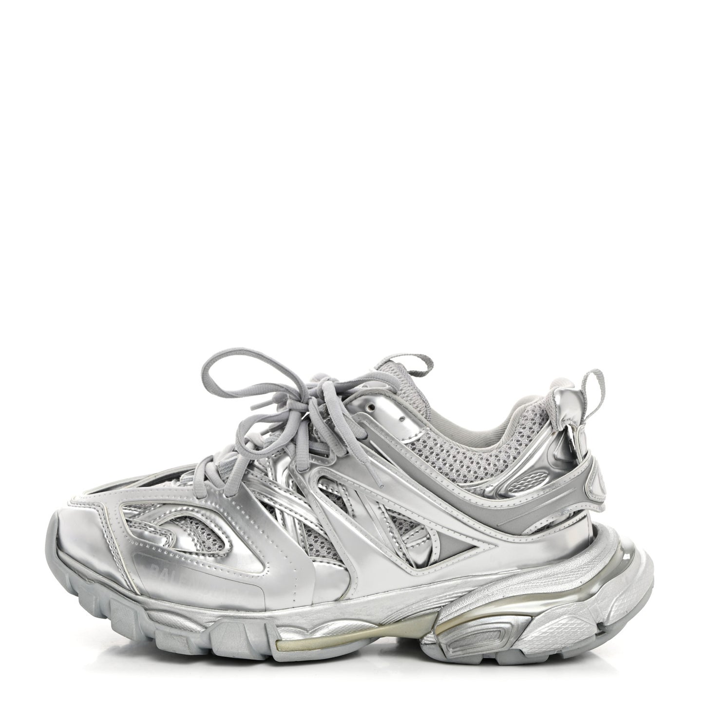 Metallic Calfskin Mesh Nylon Womens Track Sneakers 38 Silver