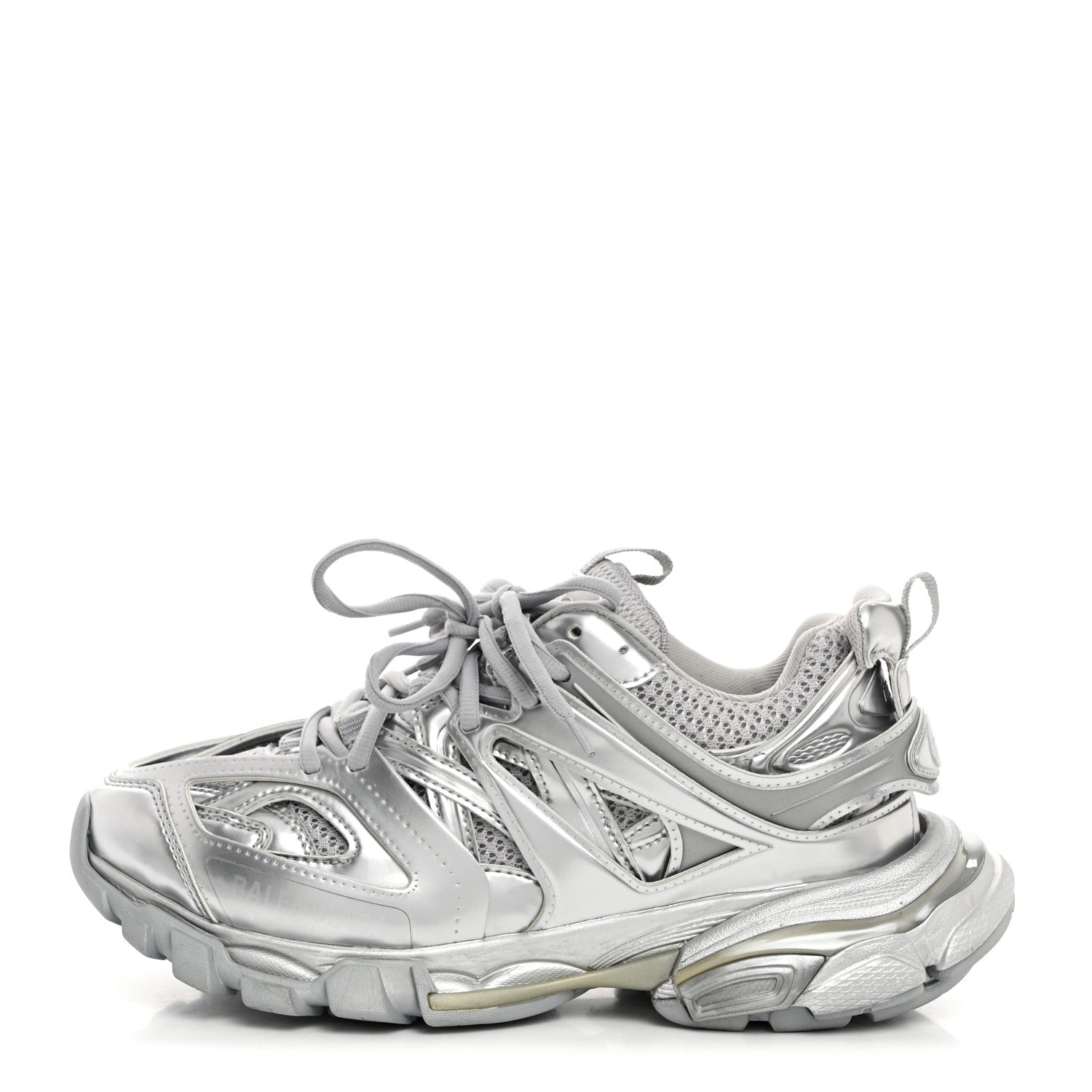 Balenciaga Metallic Calfskin Mesh Nylon Womens Track Sneakers 38 Silver 1 of 9