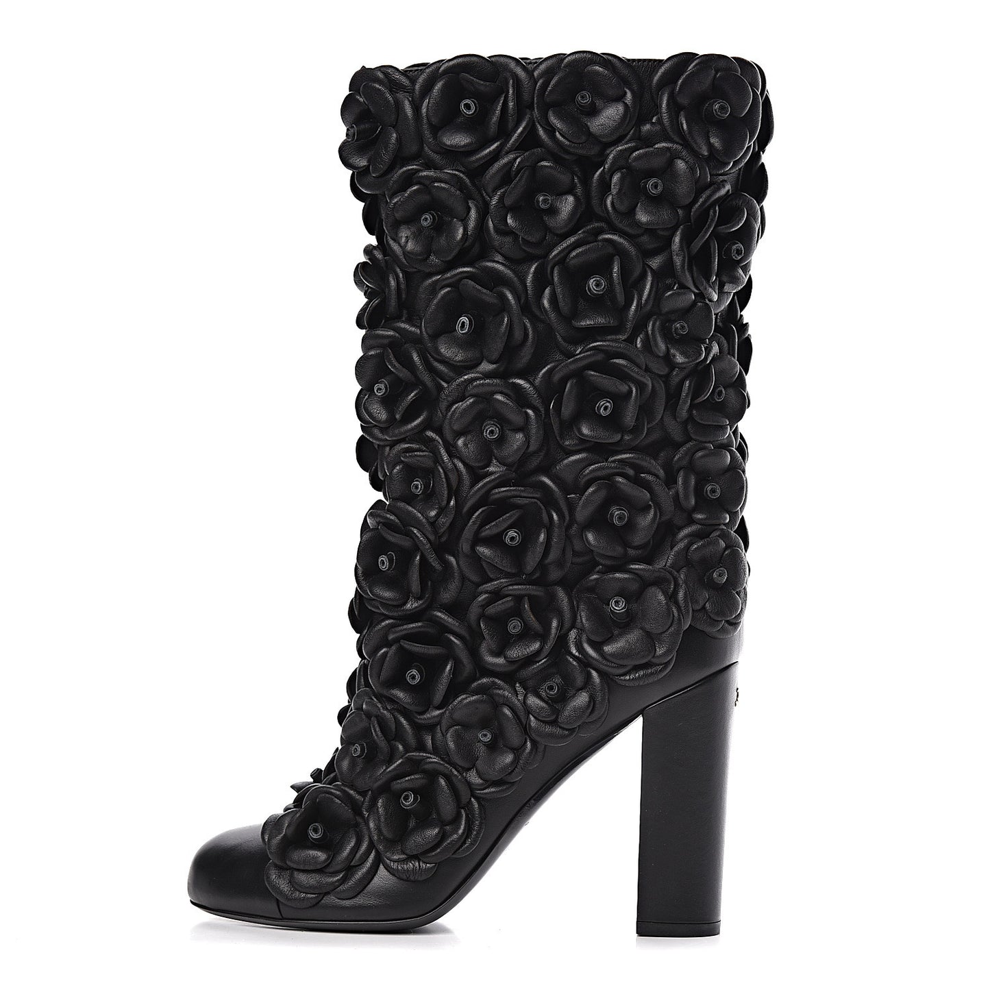 Calfskin Camellia Boots 40.5 Black