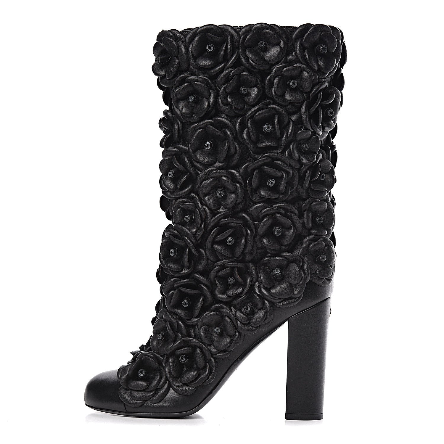 Chanel Calfskin Camellia Boots 40.5 Black 1 of 9