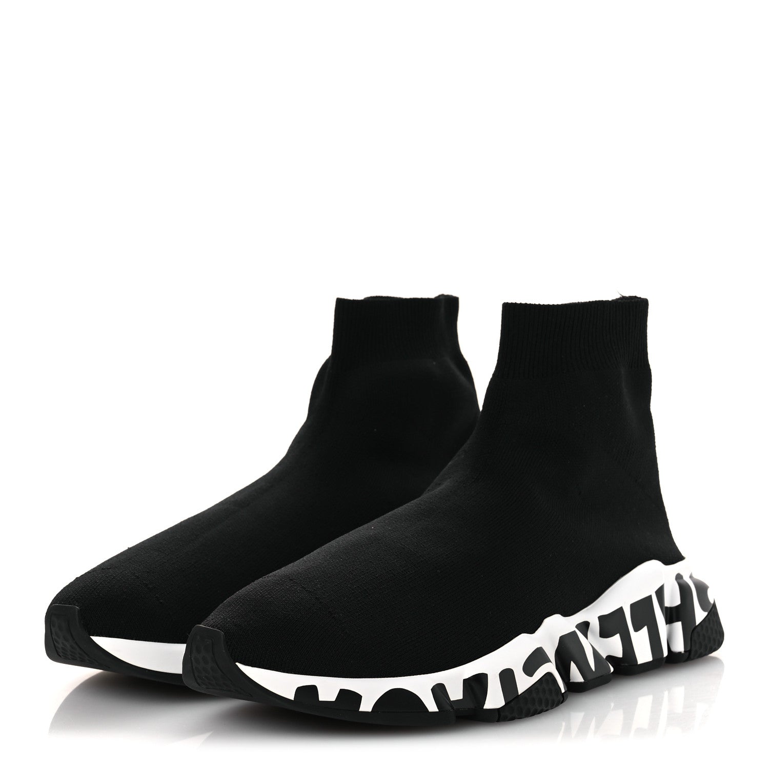 Balenciaga Neoprene Knit Womens Speed Graffiti Sneakers 40 Black White 4 of 12