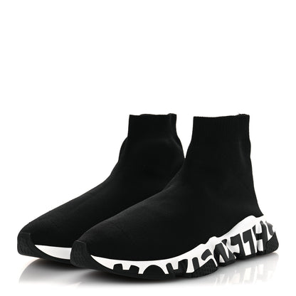 Balenciaga Neoprene Knit Womens Speed Graffiti Sneakers 40 Black White 4 of 12