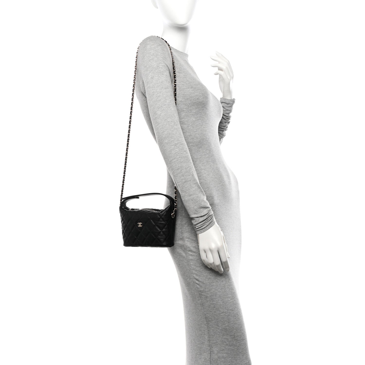 Chanel Caviar Quilted Hobo Clutch With Chain Black 2 of 10