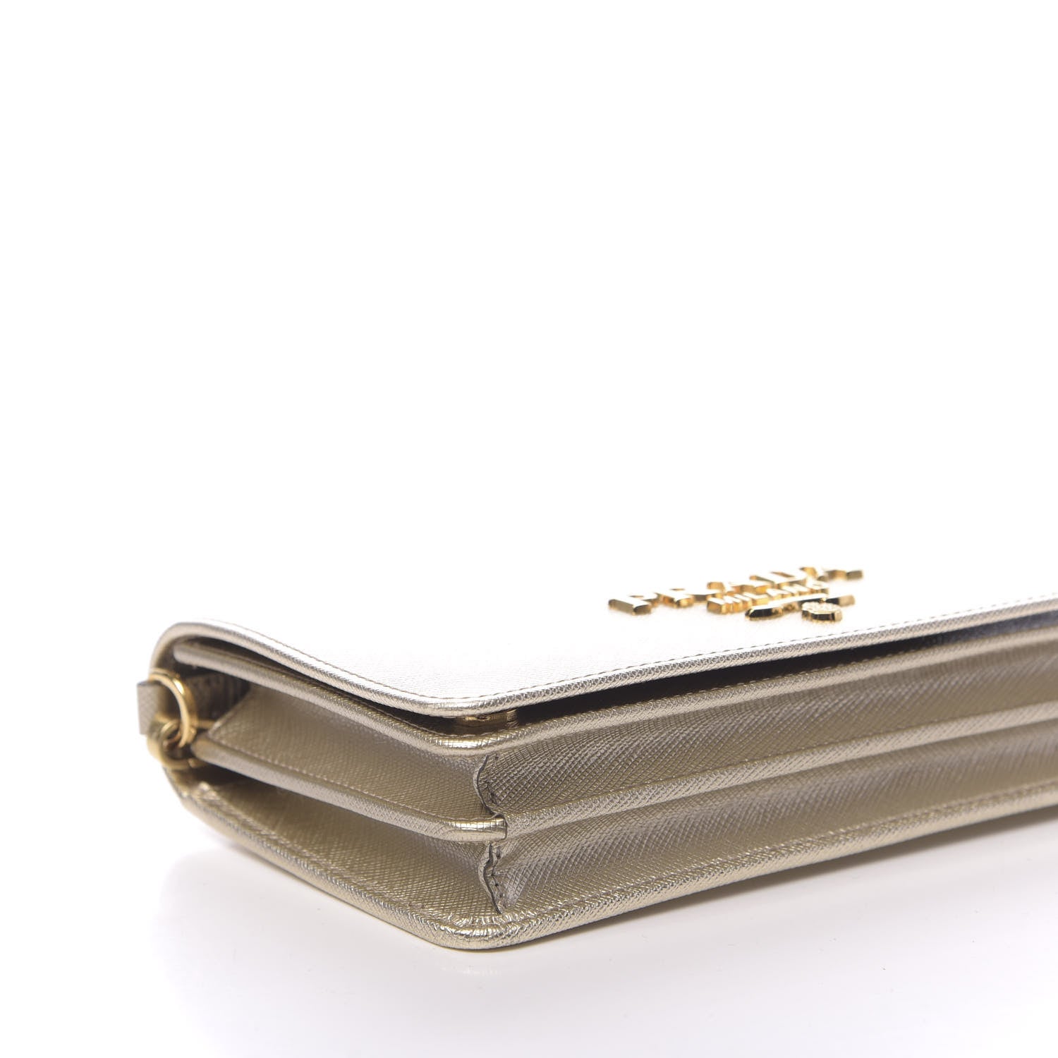 Prada Metallic Saffiano Lux Chain Wallet Pirite 6 of 8