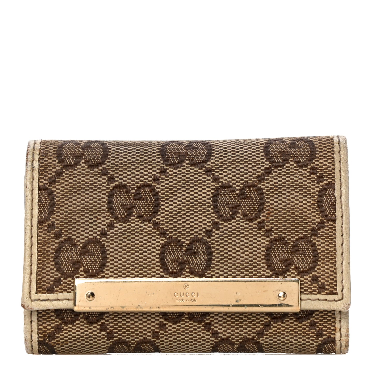 Monogram Textured Calfskin Metal Bar 6 Key Holder Case Beige Ebony Off White