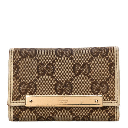 Gucci Monogram Textured Calfskin Metal Bar 6 Key Holder Case Beige Ebony Off White 1 of 14