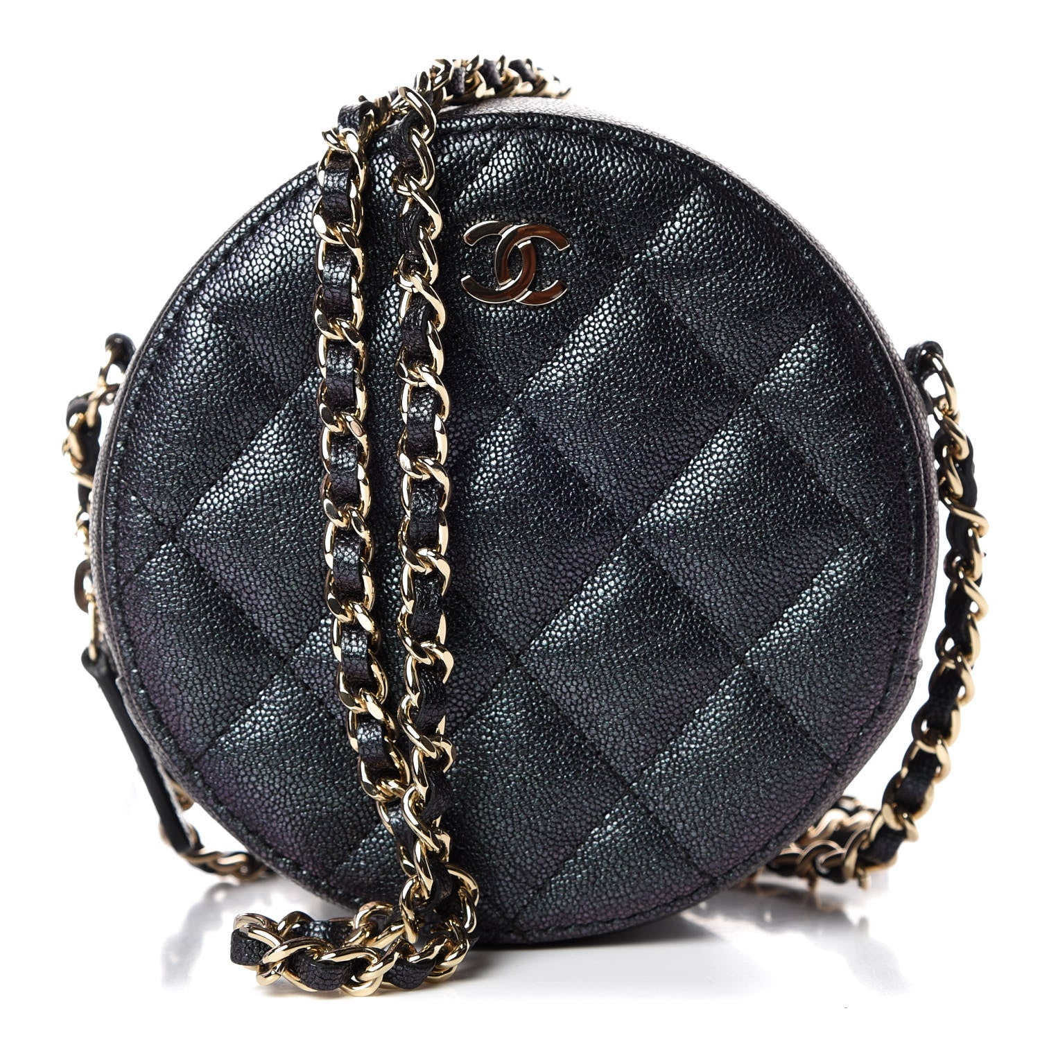 Chanel Iridescent Caviar Quilted Round Clutch With Chain Black 1 of 8