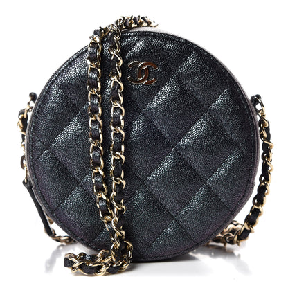 Chanel Iridescent Caviar Quilted Round Clutch With Chain Black 1 of 8