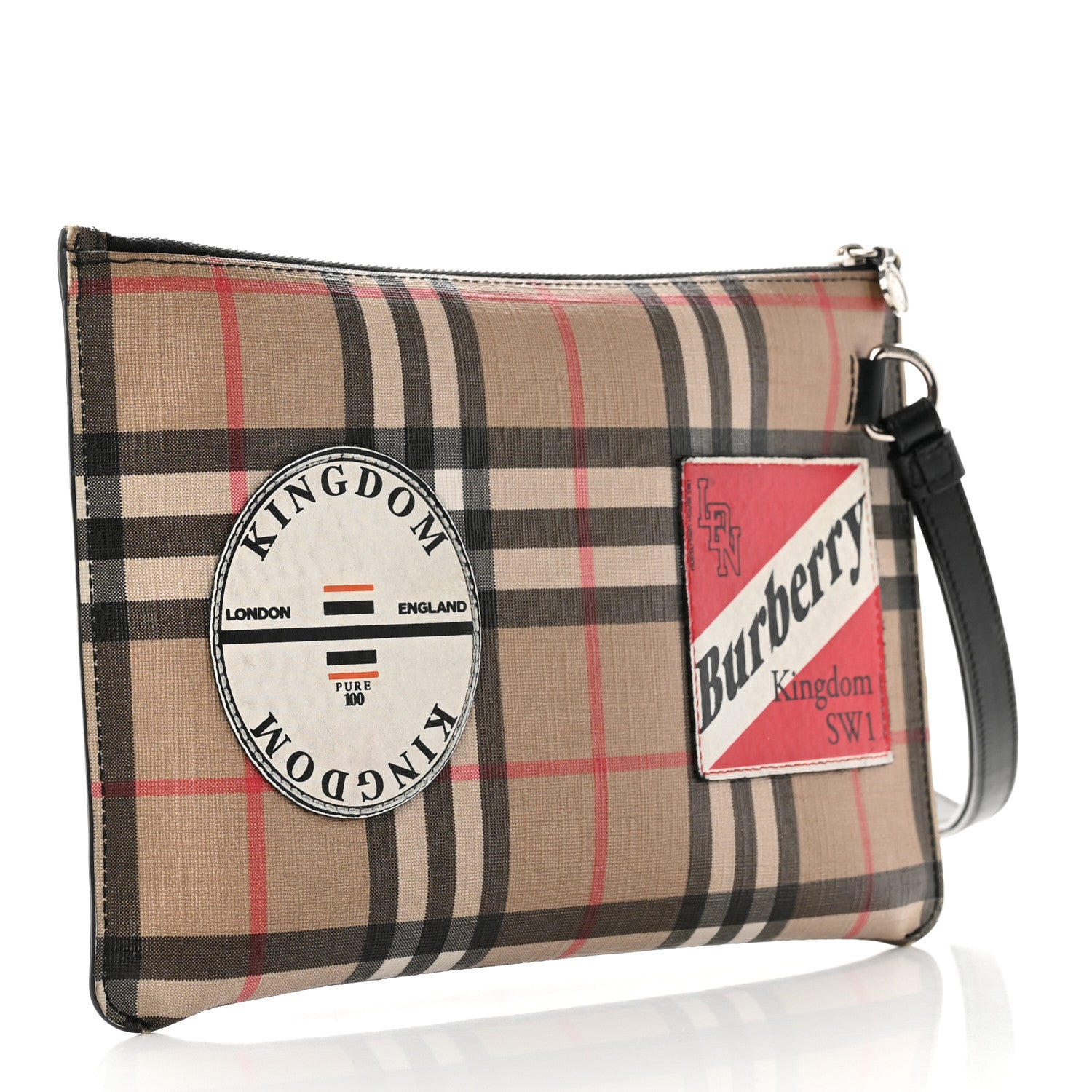 Burberry Coated Canvas House Check Patches Zip Pouch Black 3 of 6