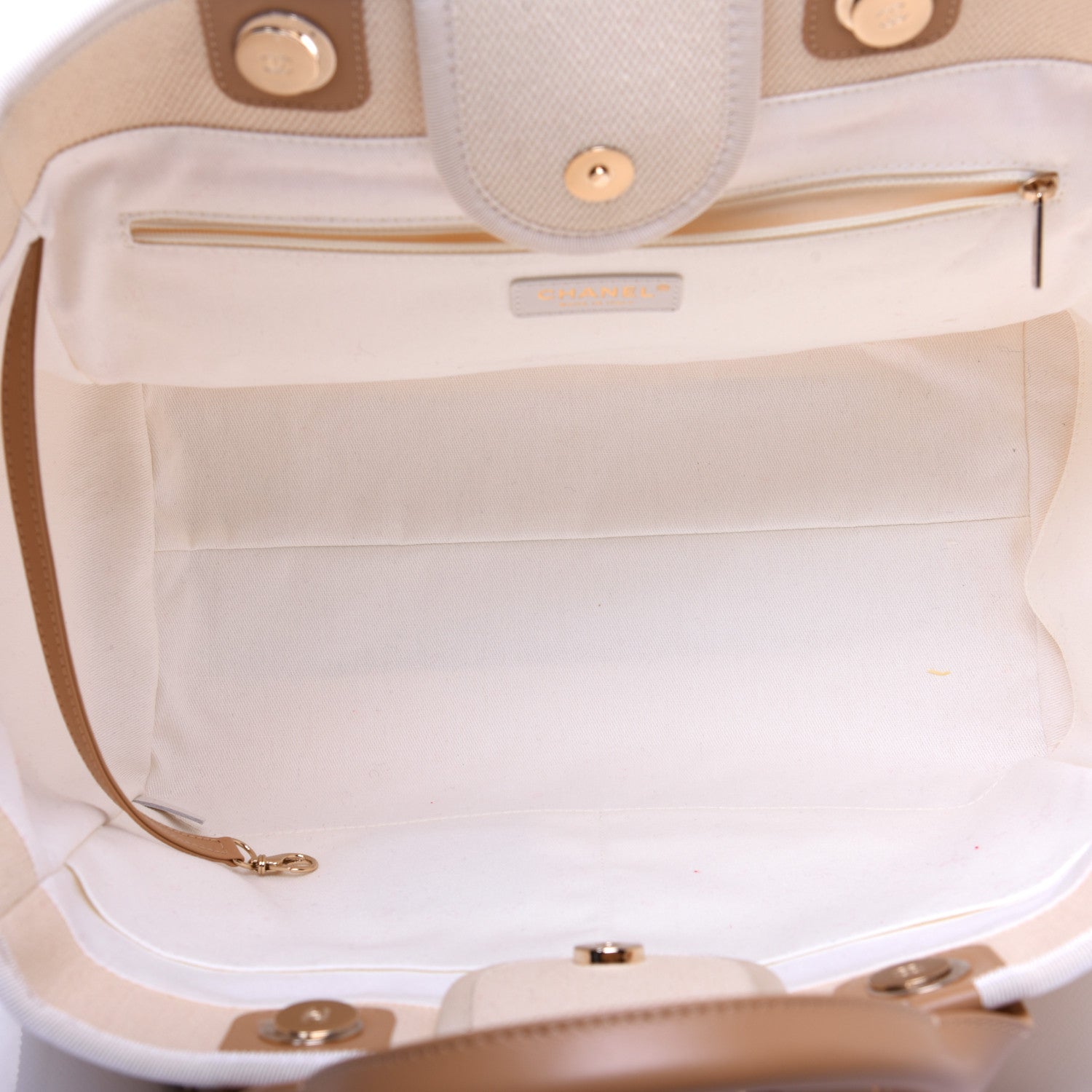 Chanel Canvas Pearl Medium Deauville Tote Ecru Beige 5 of 12