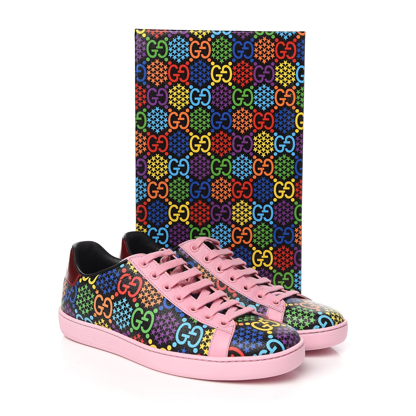 GG Supreme Monogram Psychedelic Womens Ace Sneakers 39 Black Multicolor Sugar Pink