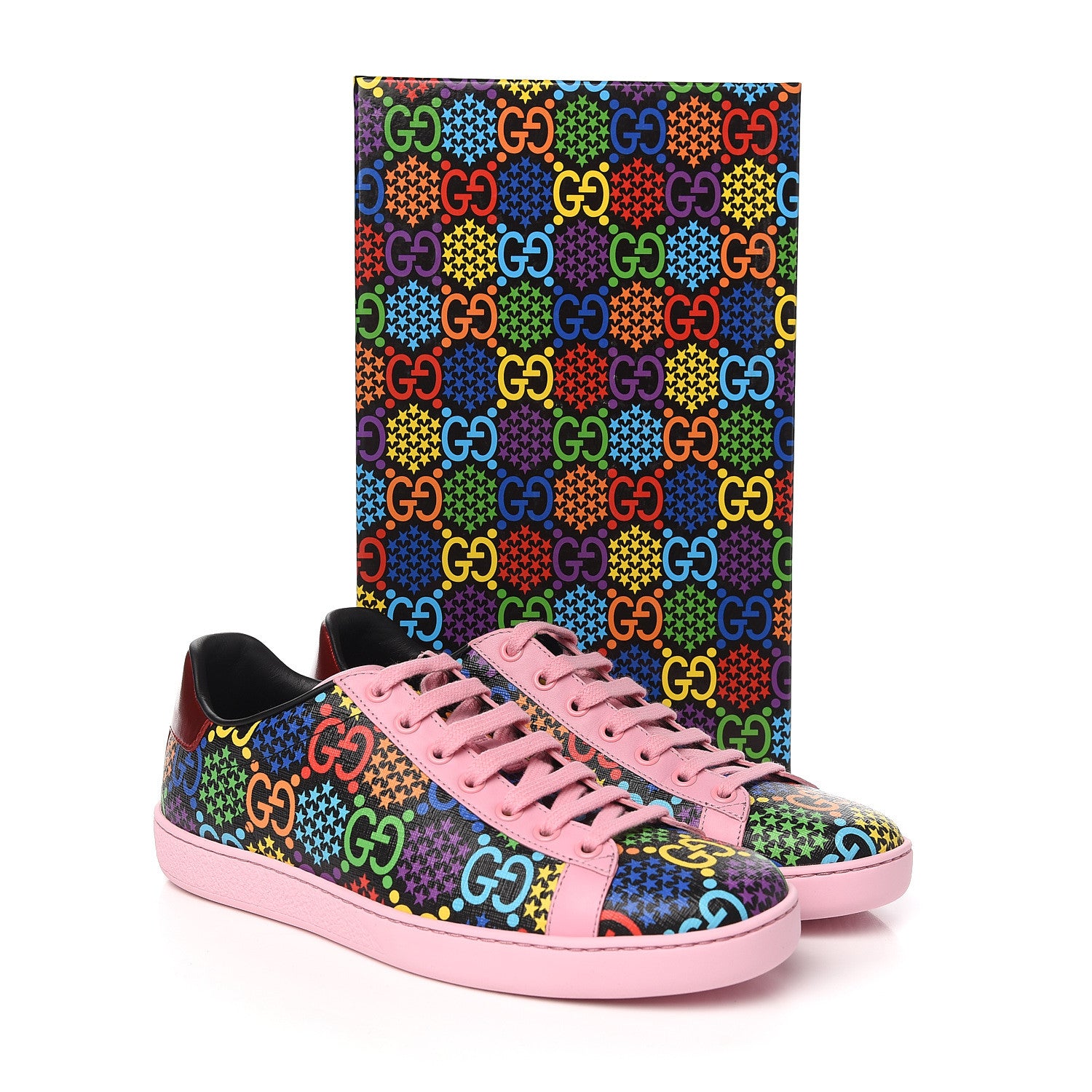Gucci GG Supreme Monogram Psychedelic Womens Ace Sneakers 39 Black Multicolor Sugar Pink 9 of 9