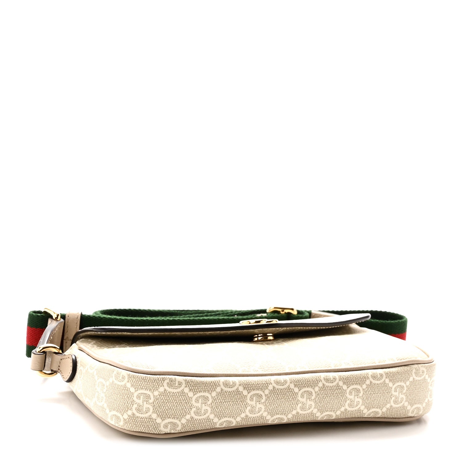 Gucci GG Supreme Monogram Textured Dollar Calfskin Web Mini Ophidia Envelope Shoulder Bag Beige Mystic White Oatmeal 4 of 11