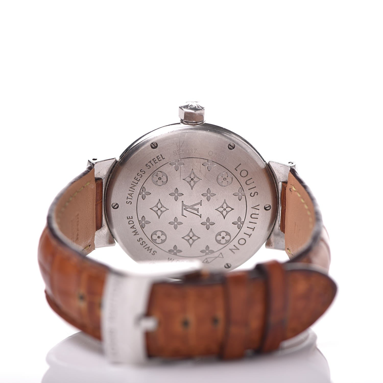 Louis Vuitton Stainless Steel Alligator 39mm Tambour GMT Automatic Watch Brown 4 of 7