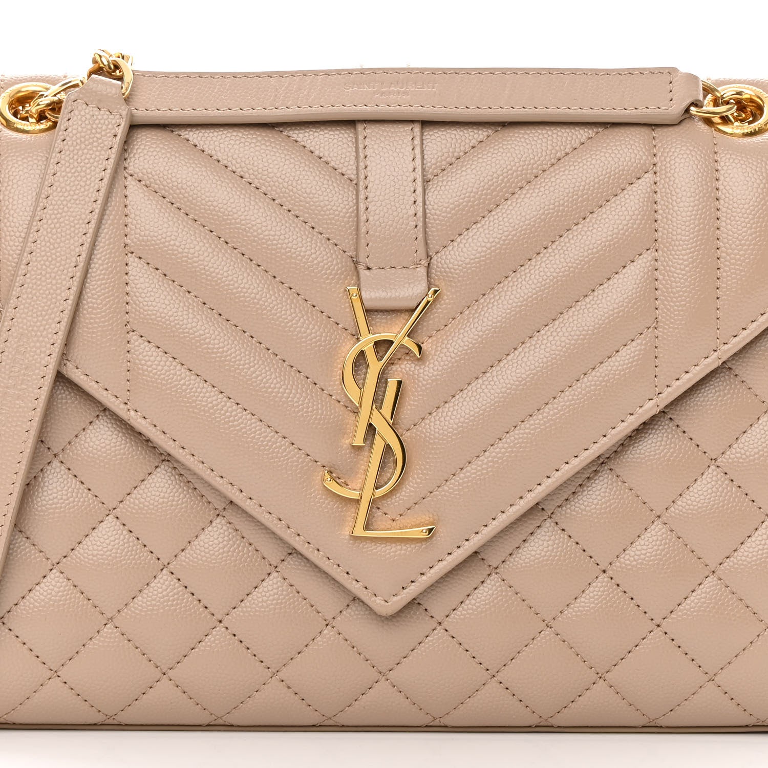 Saint Laurent Grain De Poudre Textured Mixed Matelasse Medium Triquilt Monogram Satchel Dark Beige 7 of 14
