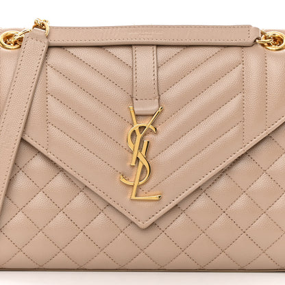Saint Laurent Grain De Poudre Textured Mixed Matelasse Medium Triquilt Monogram Satchel Dark Beige 7 of 14
