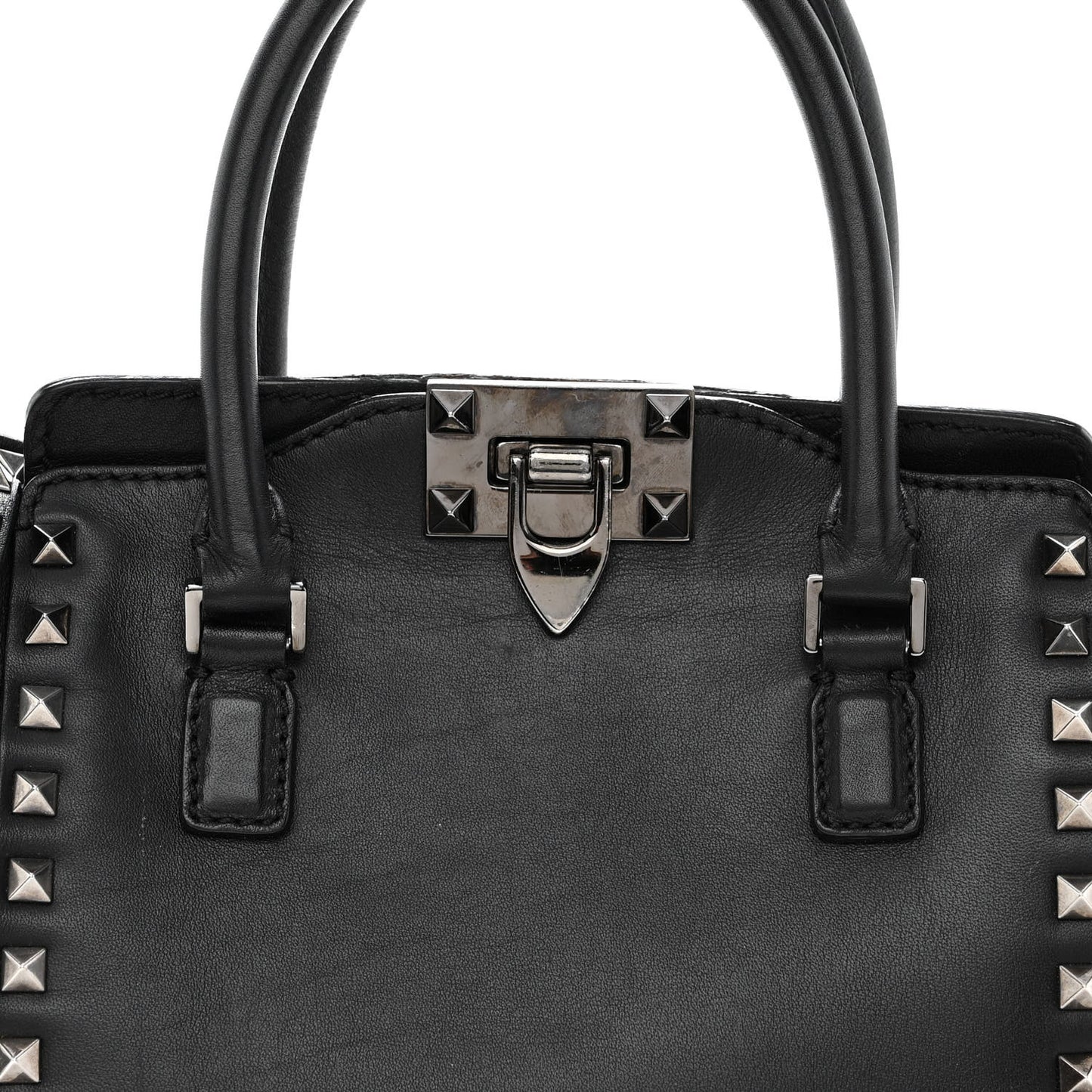 Vitello Mini Rockstud Double Handle Tote Black