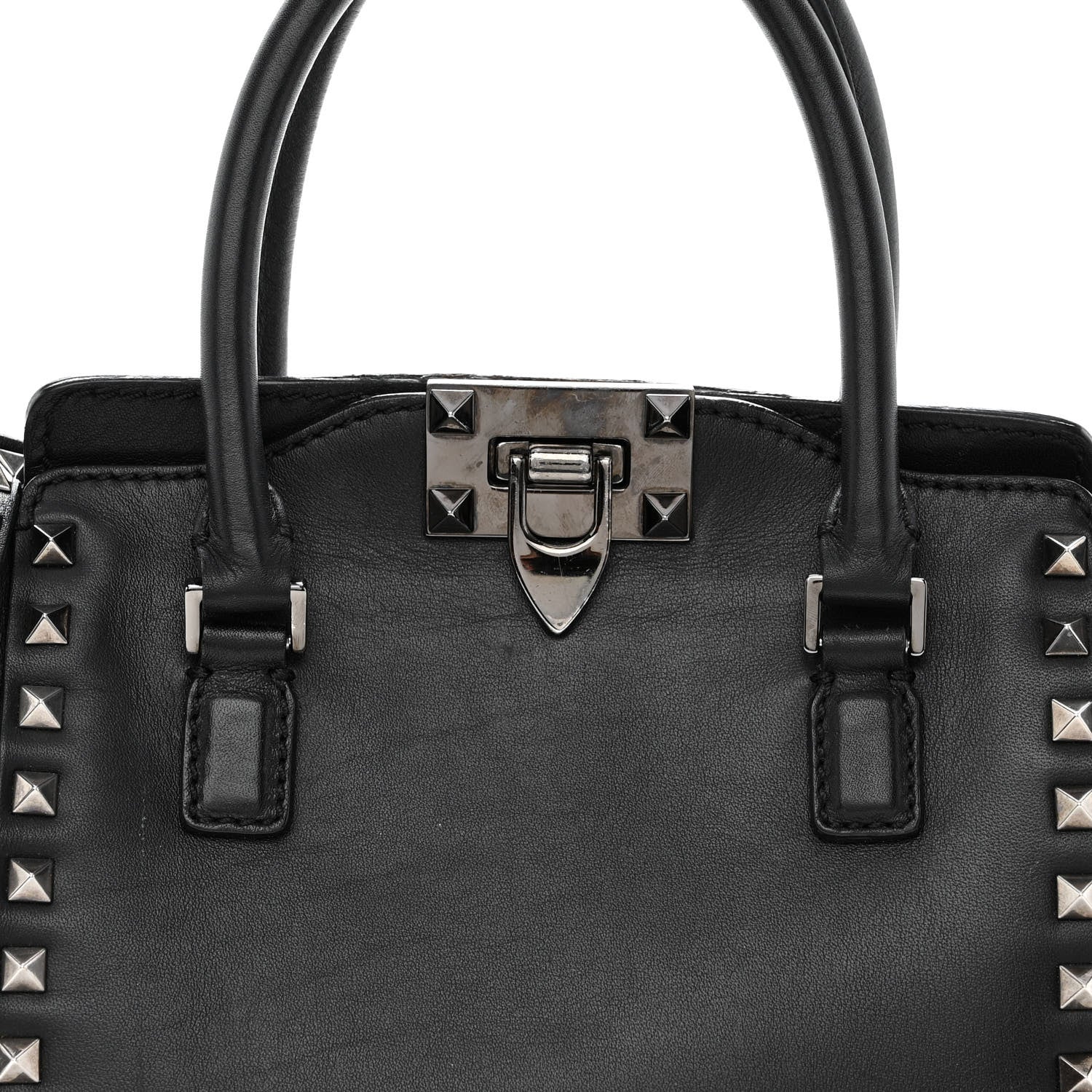 Valentino Garavani Vitello Mini Rockstud Double Handle Tote Black 7 of 14