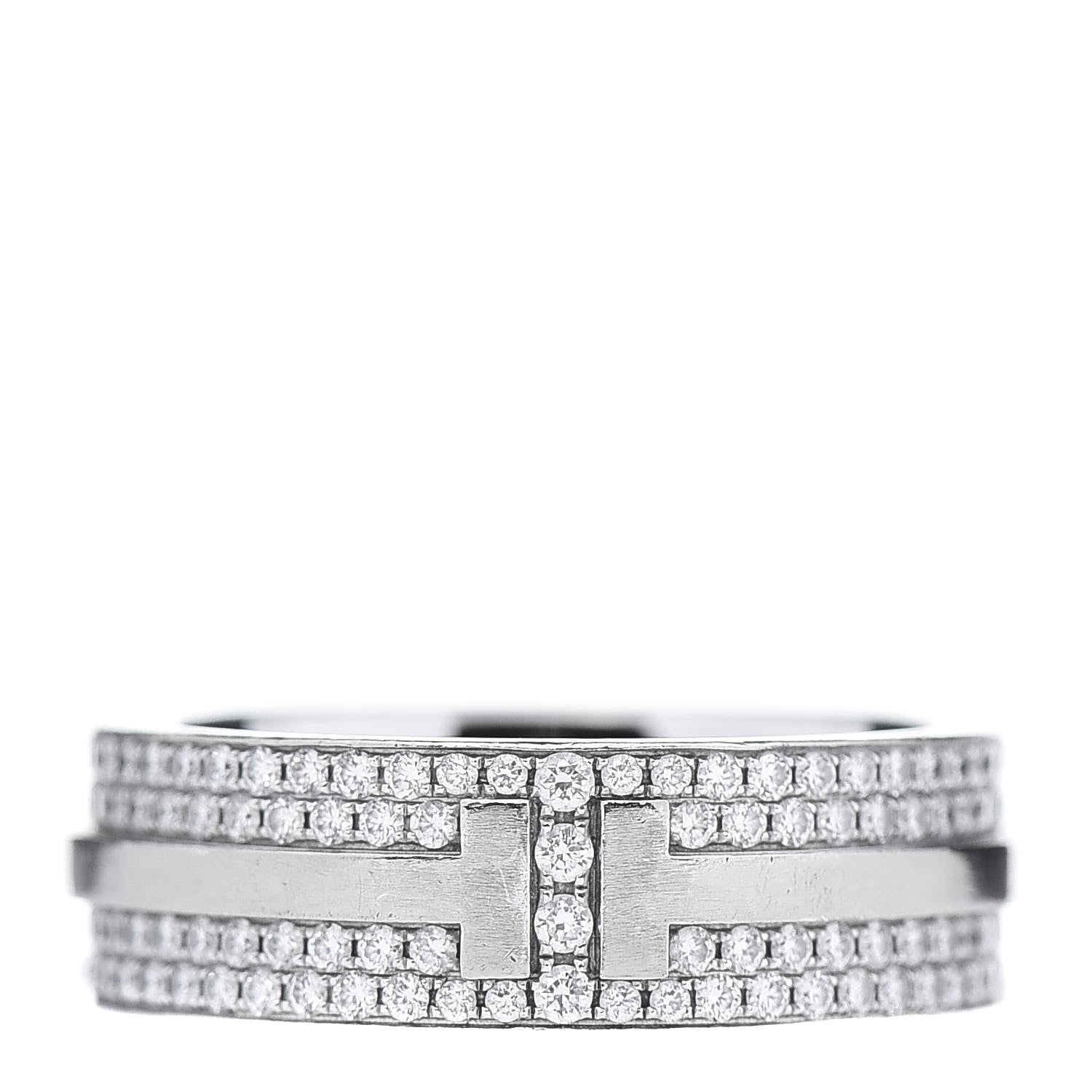 Tiffany 18K White Gold Diamond T Two Wide Ring 49 5 1 of 7