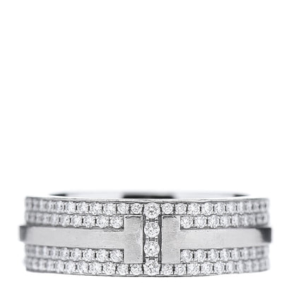 Tiffany 18K White Gold Diamond T Two Wide Ring 49 5 1 of 7