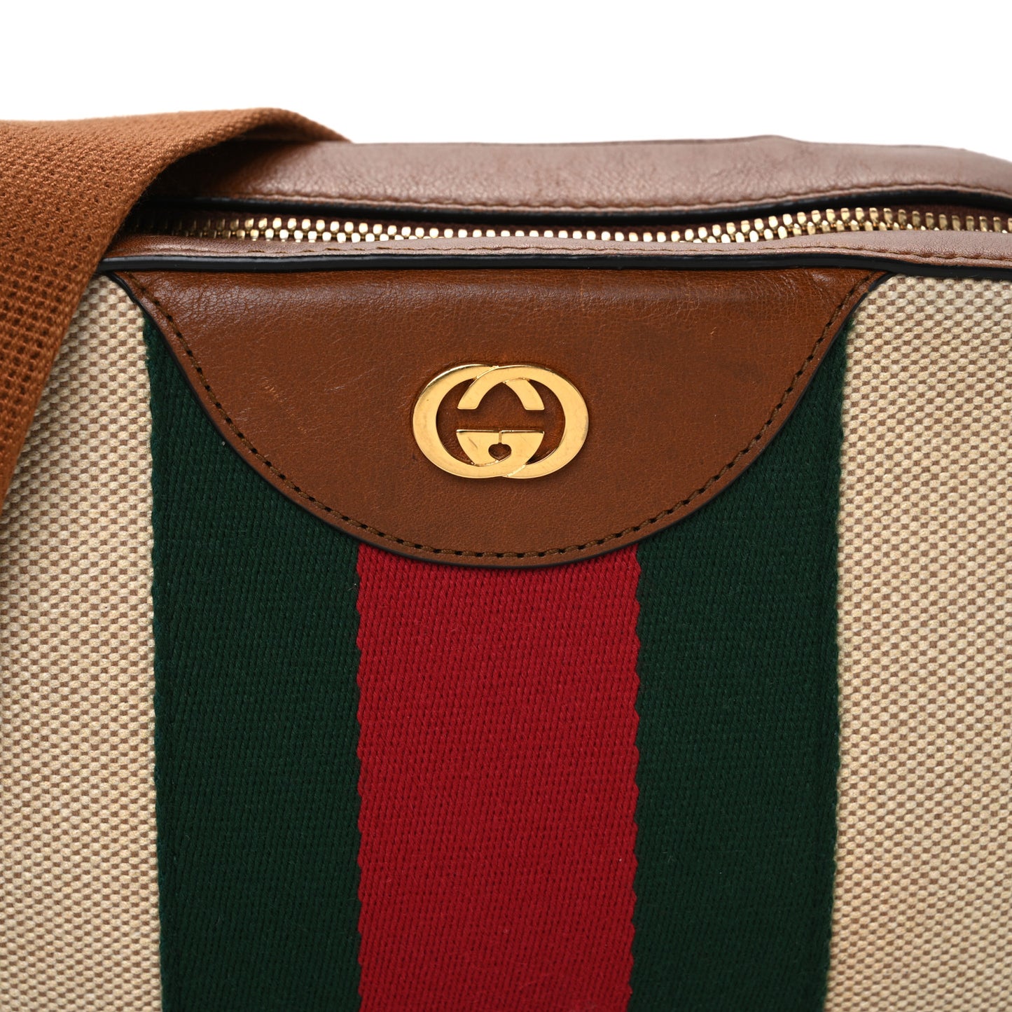 Vintage Canvas Web Shoulder Bag Sand Cuir