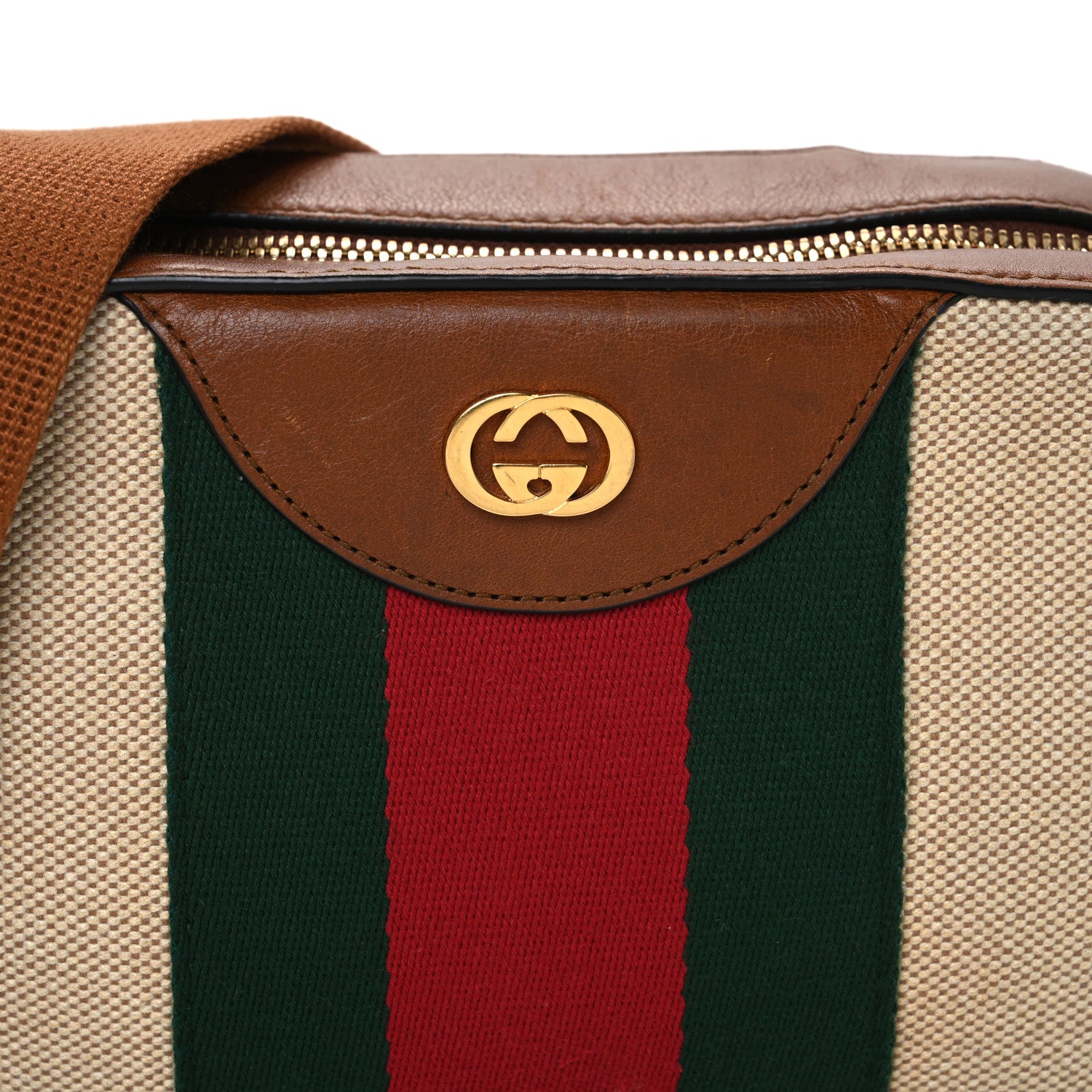Gucci Vintage Canvas Web Shoulder Bag Sand Cuir 8 of 13