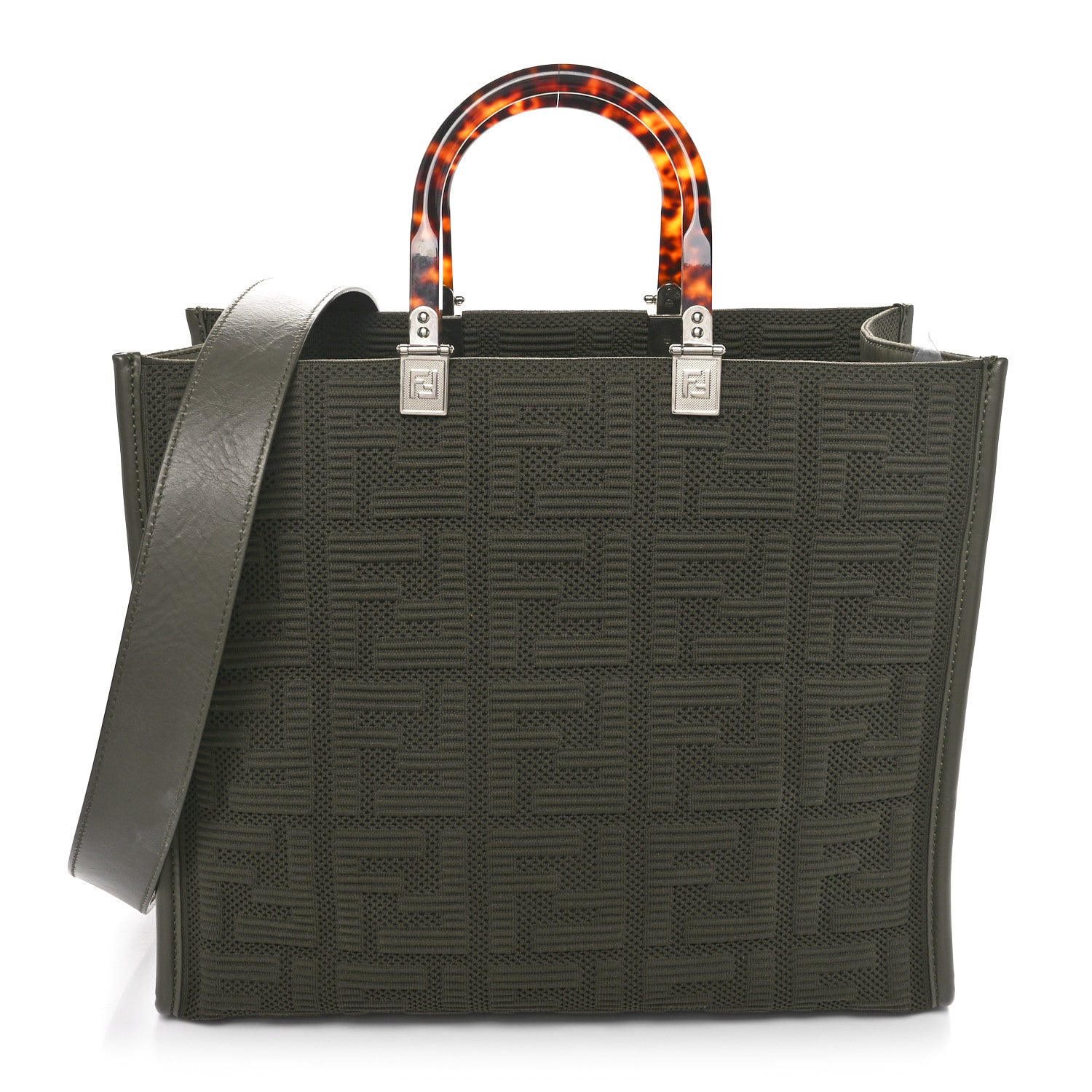 Fendi Technical Fabric Plexiglass FF Medium Fendi Sunshine Shopper Tote Wood 1 of 10