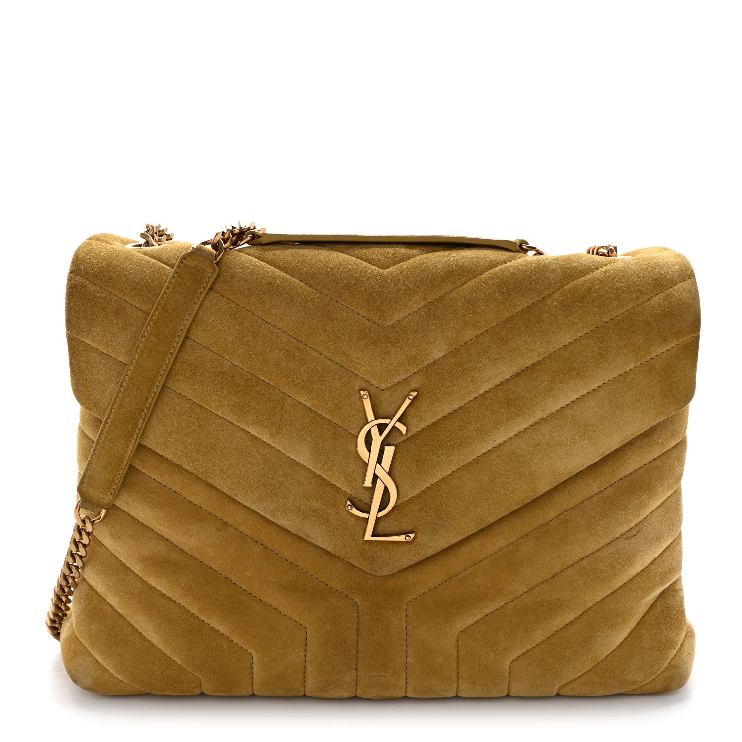 Saint Laurent Suede Y Quilted Monogram Medium Loulou Chain Satchel Chartreuse 1 of 15