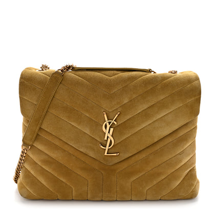 Saint Laurent Suede Y Quilted Monogram Medium Loulou Chain Satchel Chartreuse 1 of 15