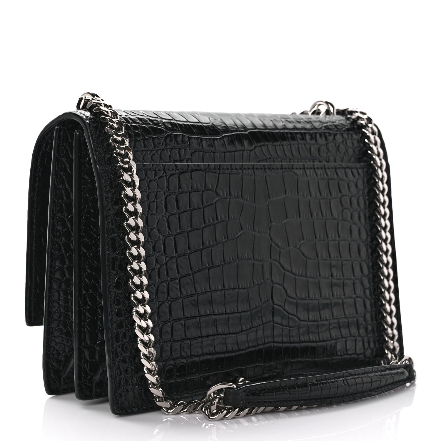 Saint Laurent Calfskin Crocodile Embossed Medium Monogram Sunset Black 3 of 8