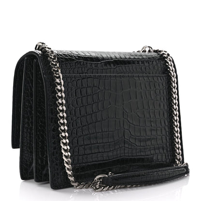 Saint Laurent Calfskin Crocodile Embossed Medium Monogram Sunset Black 3 of 8