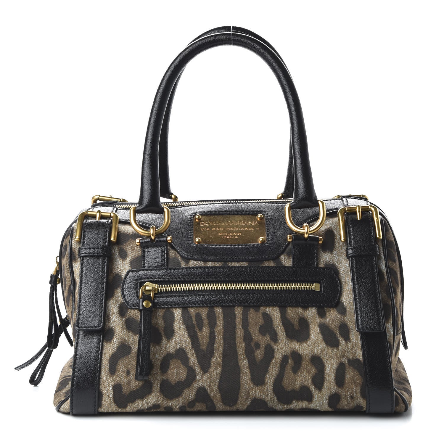 Dolce & Gabbana Canvas Leopard Print Miss Easy Way Satchel Black 1 of 9