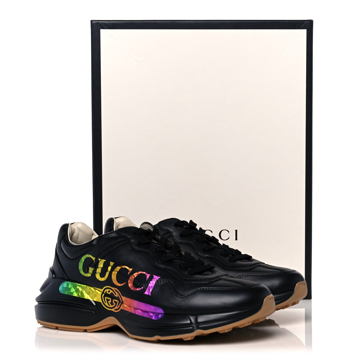 Gucci Calfskin Iridescent Logo Mens Rhyton Sneakers 6 Black 8 of 8