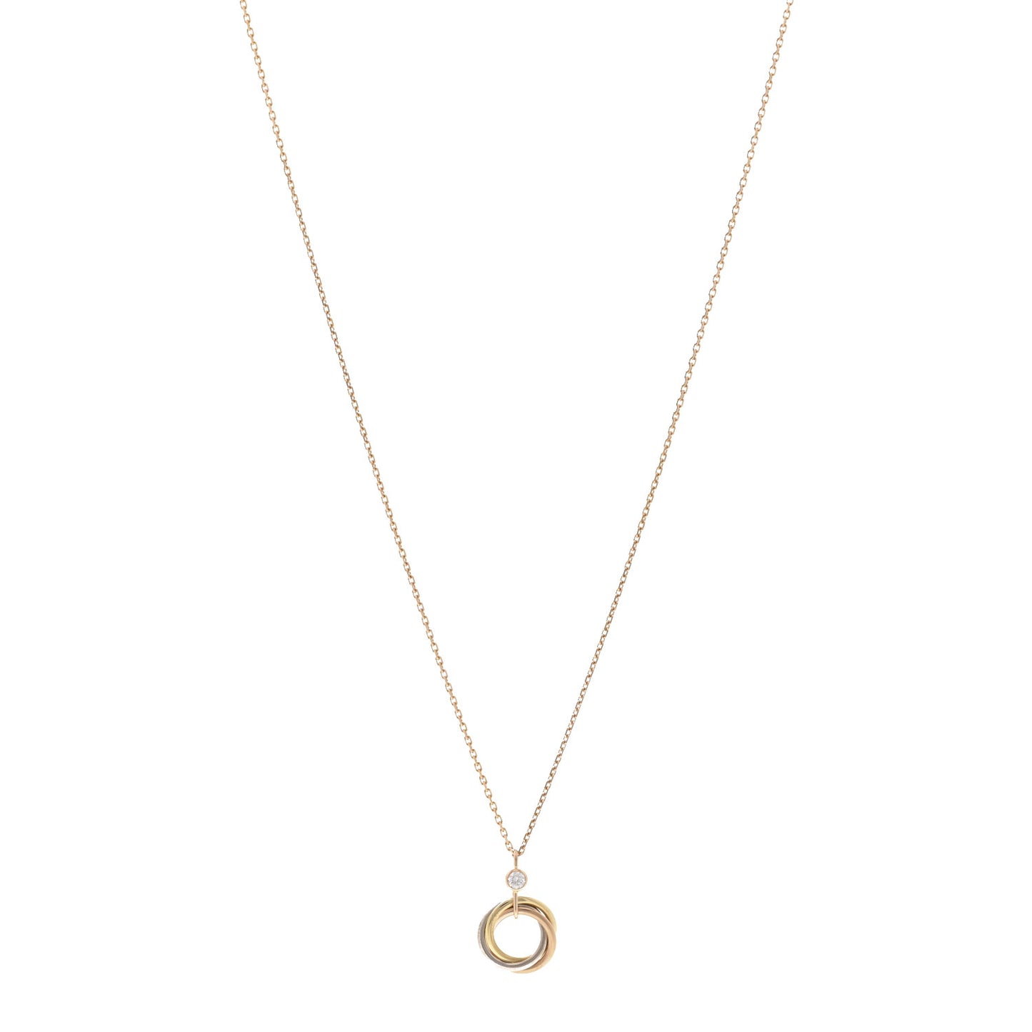 18K Pink Yellow White Gold Diamond Trinity Pendant Necklace