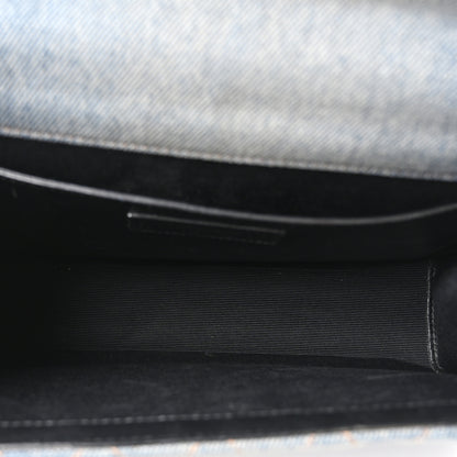 Saint Laurent Denim Mixed Matelasse Triquilt Medium Monogram Envelope Satchel Blue 4 of 9