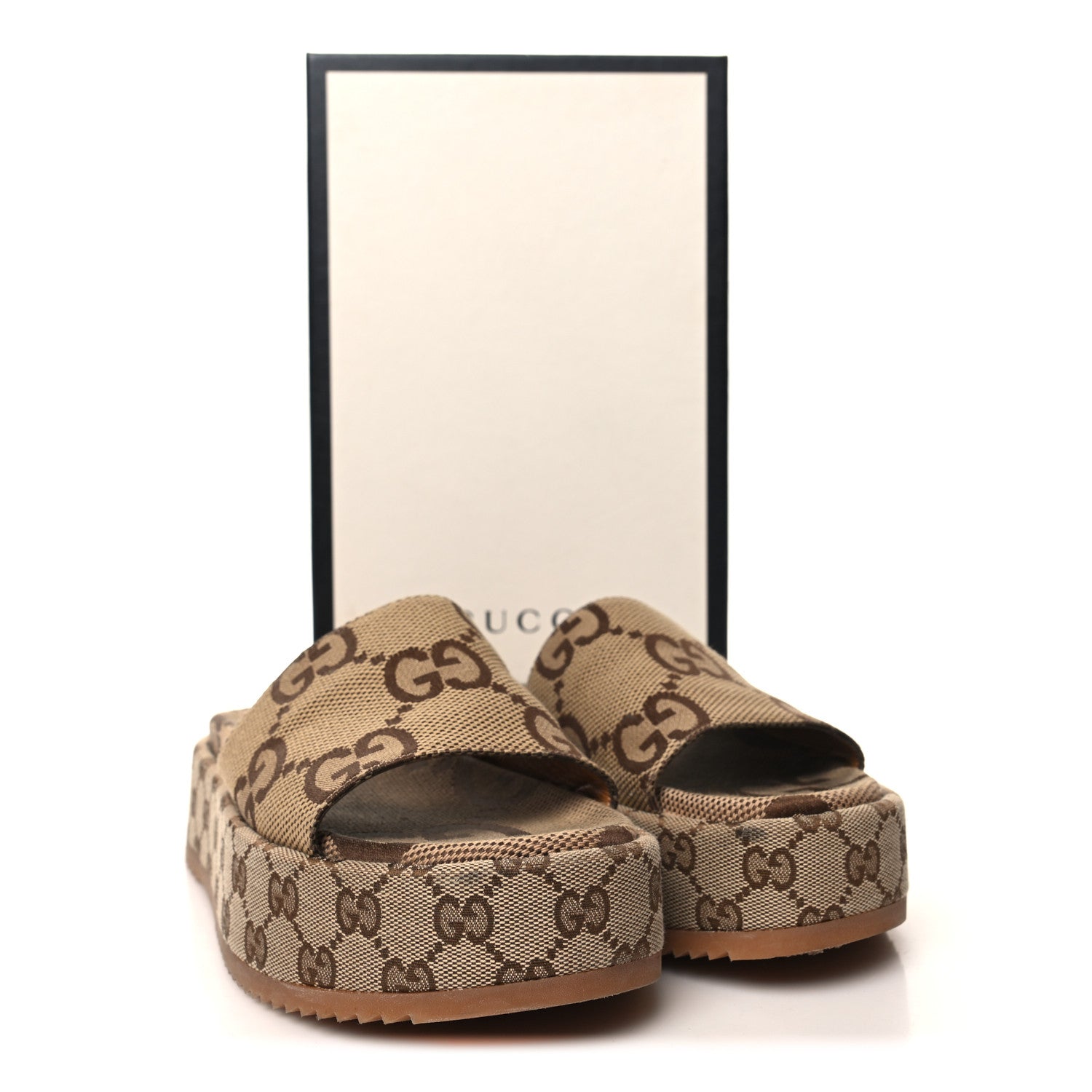 Gucci Monogram Maxi GG Angelina Platform 55mm Slide Sandals 38 Camel Ebony 9 of 9