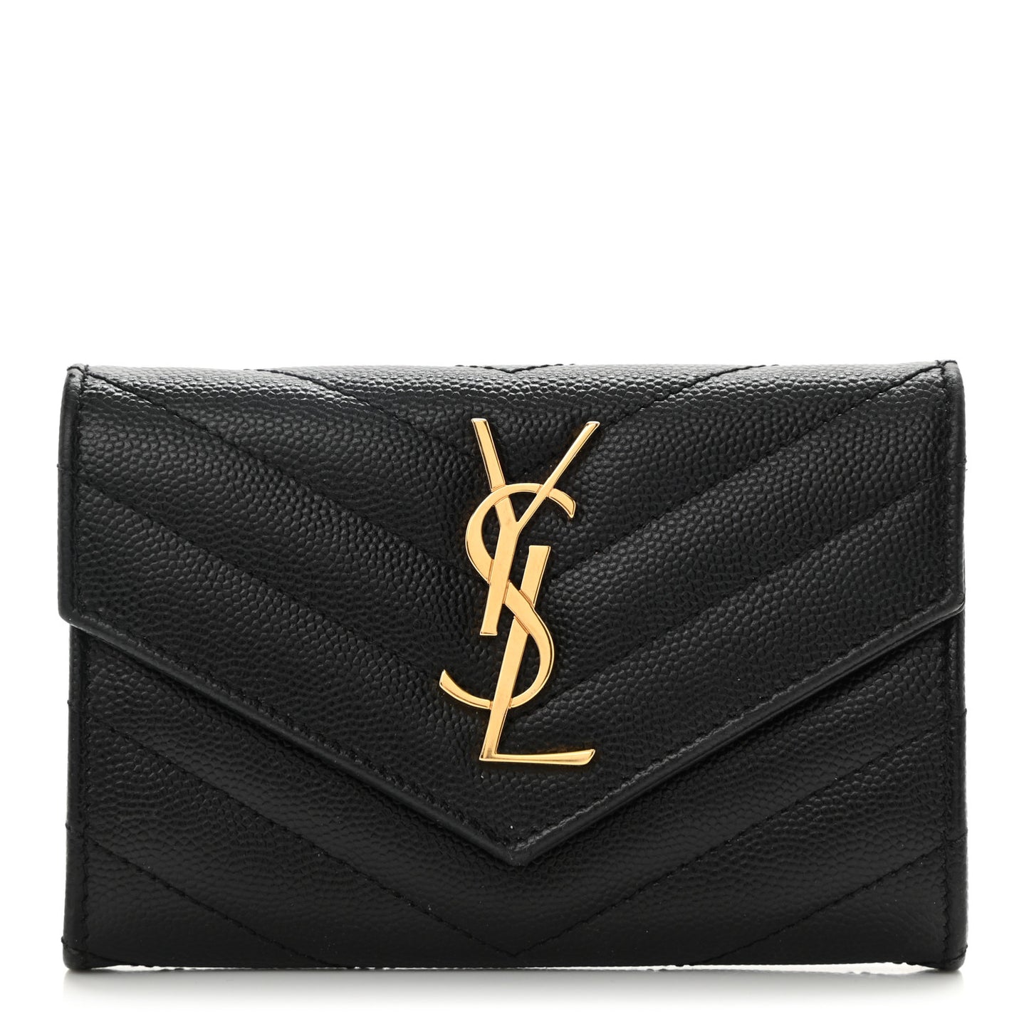 Grain De Poudre Matelasse Chevron Small Monogram Envelope Wallet Black