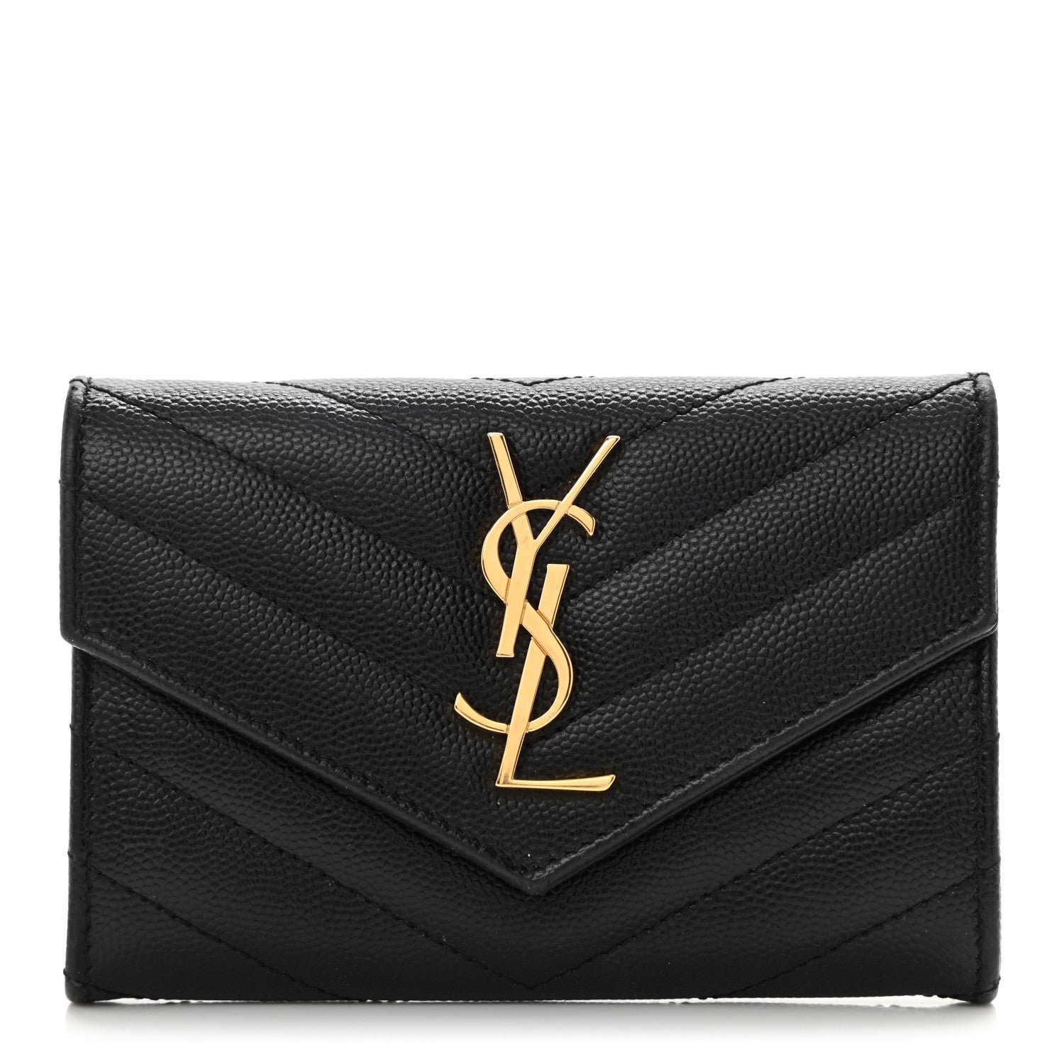 Saint Laurent Grain De Poudre Matelasse Chevron Small Monogram Envelope Wallet Black 1 of 7
